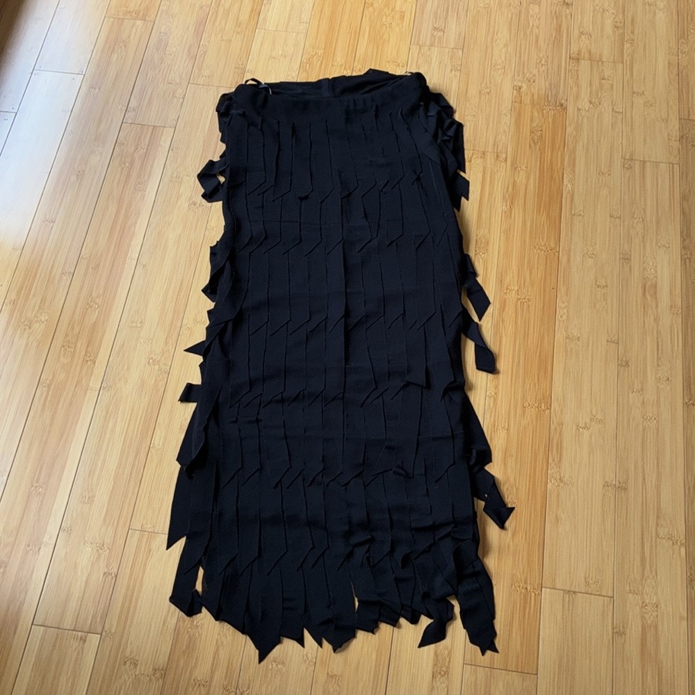 Vintage Tadashi fringe Black skirt Sz Medium Made in the USA elastic waist band - Picture 3 of 8